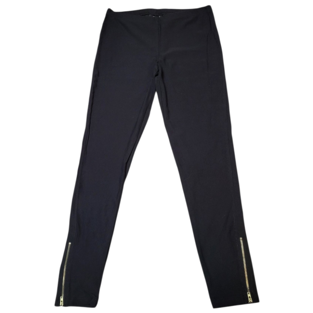 H&M Black Leggings with Gold Zip-Hem Detail - Size M
